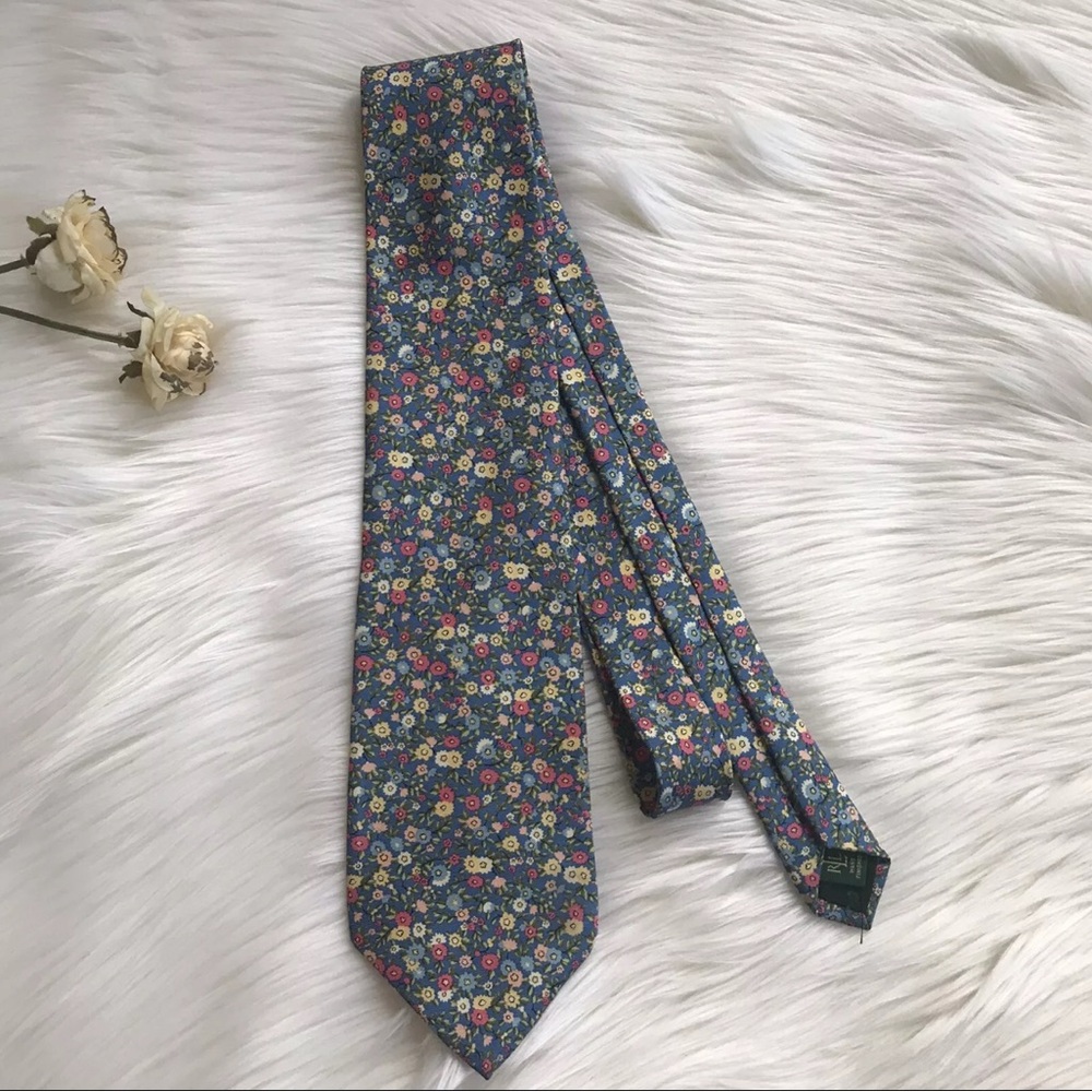 Vintage Ralph Lauren Floral Tie Blue Multicolor 100% Silk GUC